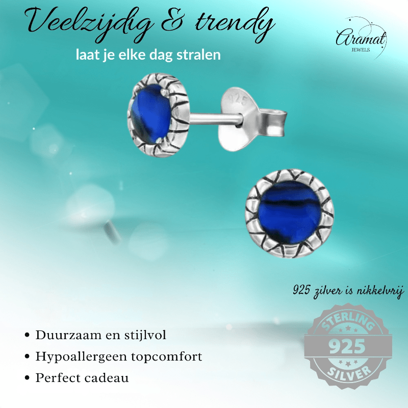 Zilveren Blauwe Abalone Oorbellen 5 mm - oor2885 - 30950 - Oorbellen kopen# - 5mm - 925 Zilver - Abalone