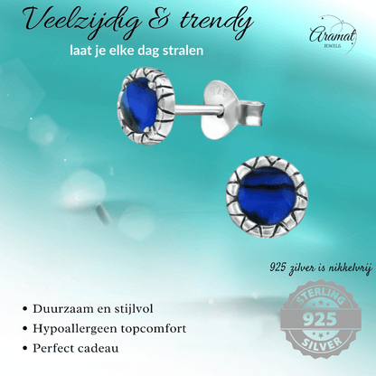 Zilveren Blauwe Abalone Oorbellen 5 mm - oor2885 - 30950 - Oorbellen kopen# - 5mm - 925 Zilver - Abalone