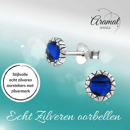 Zilveren Blauwe Abalone Oorbellen 5 mm - oor2885 - 30950 - Oorbellen kopen# - 5mm - 925 Zilver - Abalone