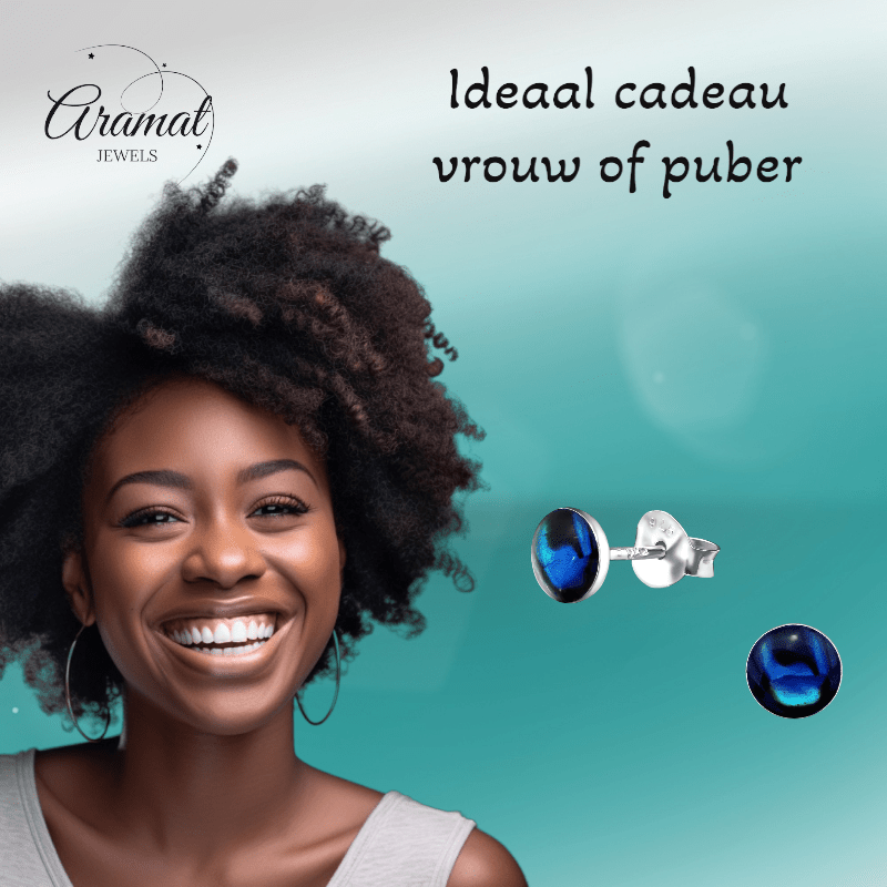 Zilveren Blauwe Abalone Oorbellen 5.5 mm - oor5282 - 30895 - Oorbellen kopen# - 5.5mm - 925 Zilver - Abalone