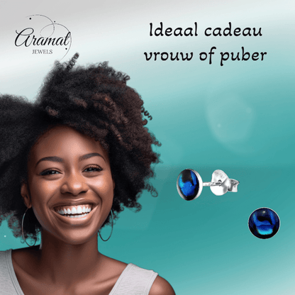 Zilveren Blauwe Abalone Oorbellen 5.5 mm - oor5282 - 30895 - Oorbellen kopen# - 5.5mm - 925 Zilver - Abalone