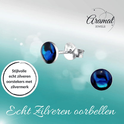 Zilveren Blauwe Abalone Oorbellen 5.5 mm - oor5282 - 30895 - Oorbellen kopen# - 5.5mm - 925 Zilver - Abalone
