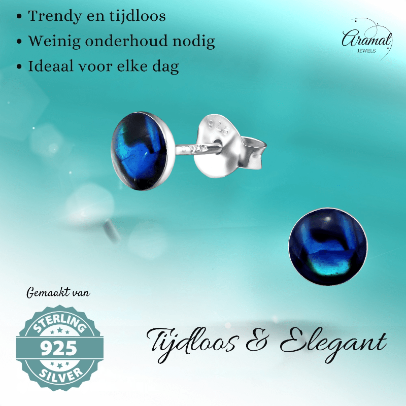 Zilveren Blauwe Abalone Oorbellen 5.5 mm - oor5282 - 30895 - Oorbellen kopen# - 5.5mm - 925 Zilver - Abalone