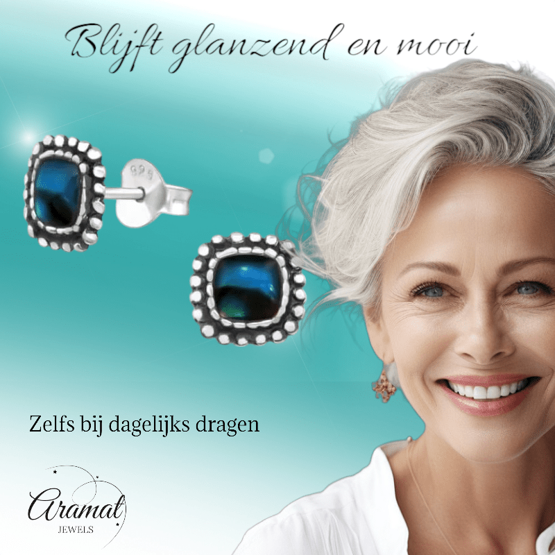Zilveren Blauwe Abalone Oorbellen 7 mm - oor4759 - 31211 - Oorbellen kopen# - 7mm - 925 Zilver - Abalone