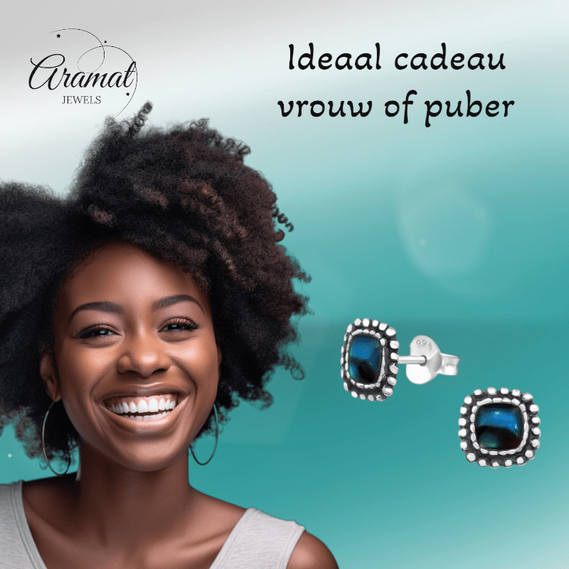 Zilveren Blauwe Abalone Oorbellen 7 mm - oor4759 - 31211 - Oorbellen kopen# - 7mm - 925 Zilver - Abalone