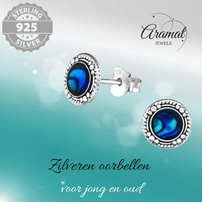 Zilveren Blauwe Abalone Oorbellen 8 mm - oor4476 - 30902 - Oorbellen kopen# - 8mm - 925 Zilver - Abalone