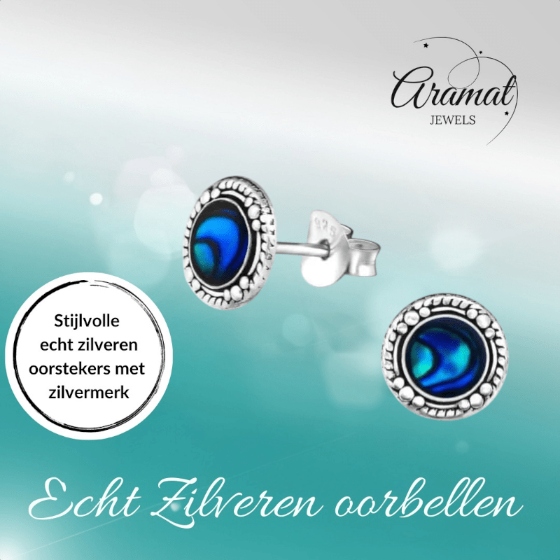 Zilveren Blauwe Abalone Oorbellen 8 mm - oor4476 - 30902 - Oorbellen kopen# - 8mm - 925 Zilver - Abalone