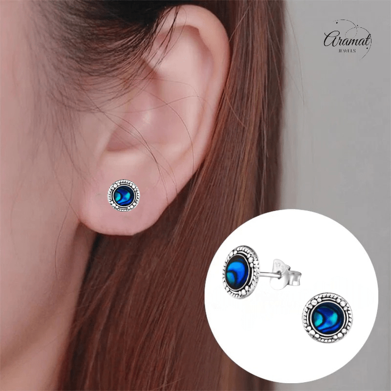 Zilveren Blauwe Abalone Oorbellen 8 mm - oor4476 - 30902 - Oorbellen kopen# - 8mm - 925 Zilver - Abalone