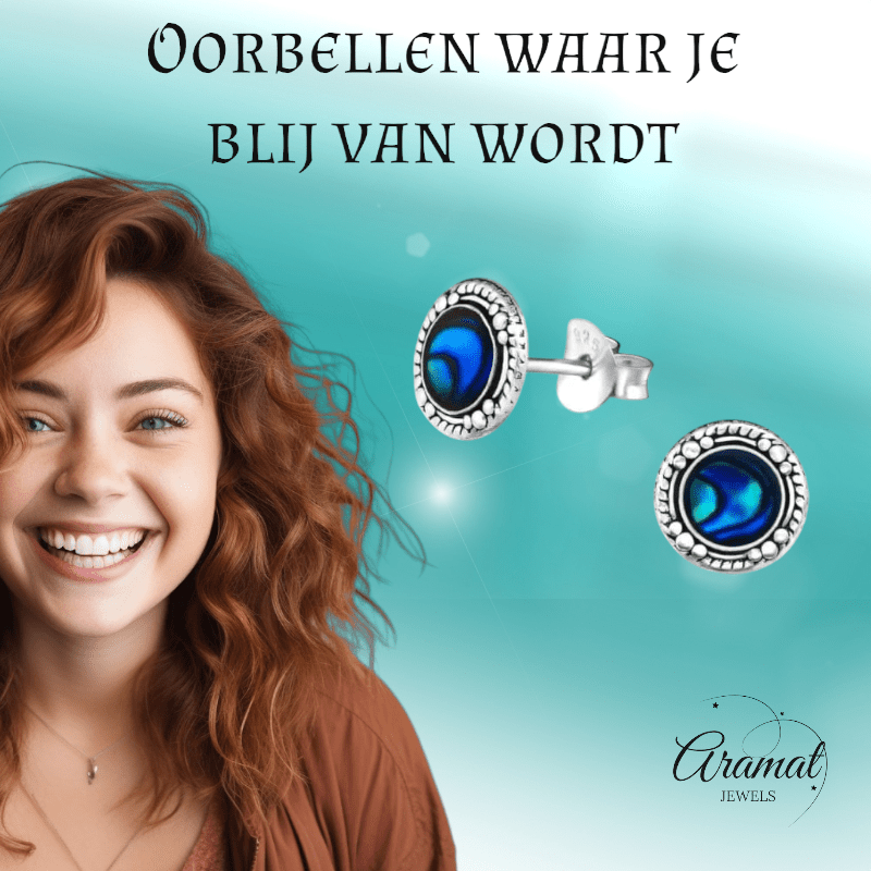 Zilveren Blauwe Abalone Oorbellen 8 mm - oor4476 - 30902 - Oorbellen kopen# - 8mm - 925 Zilver - Abalone