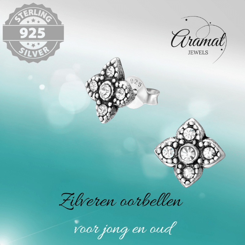 Zilveren Bloem Oorstekers - 9mm - Transparant Kristal - oor1851 - 36641 - Oorbellen kopen# - 925 Zilver - 9mm - alles
