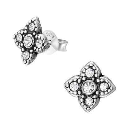 Zilveren Bloem Oorstekers - 9mm - Transparant Kristal - oor1851 - 36641 - Oorbellen kopen# - 925 Zilver - 9mm - alles