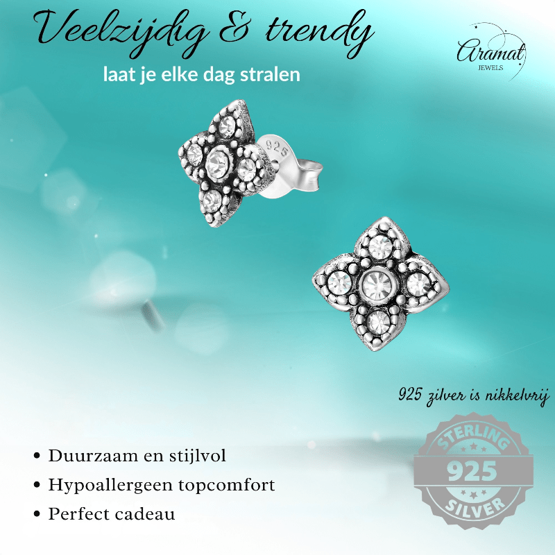 Zilveren Bloem Oorstekers - 9mm - Transparant Kristal - oor1851 - 36641 - Oorbellen kopen# - 925 Zilver - 9mm - alles