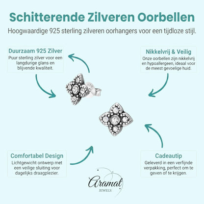 Zilveren Bloem Oorstekers - 9mm - Transparant Kristal - Aramat Jewels - Oorbellen - cadeautip