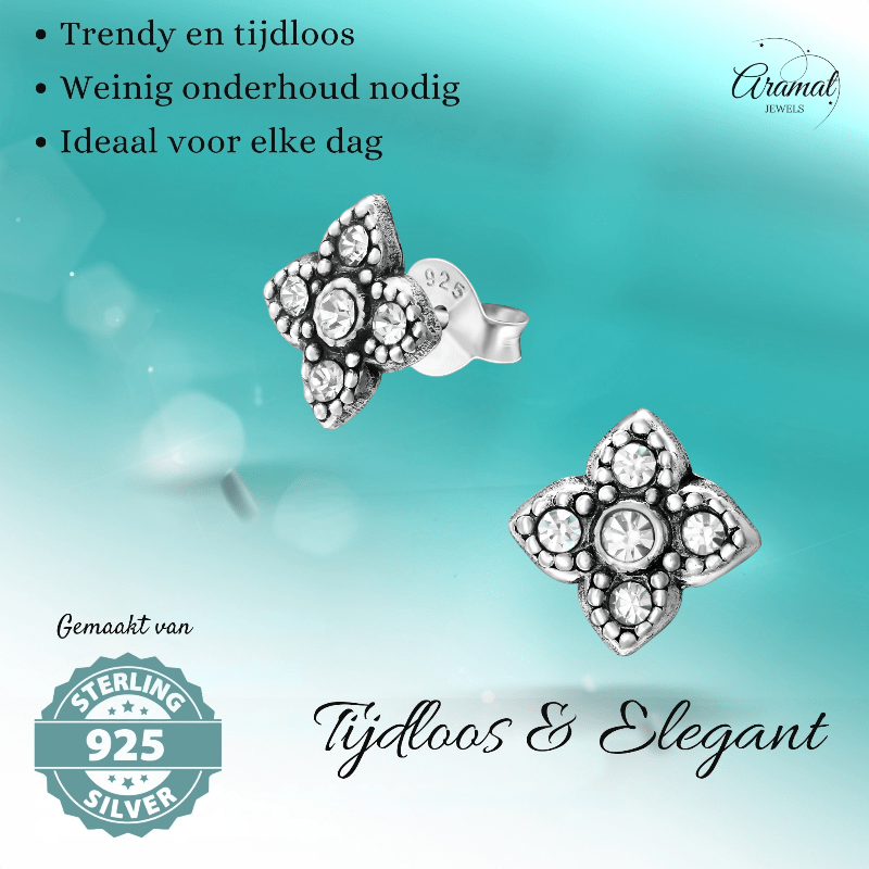 Zilveren Bloem Oorstekers - 9mm - Transparant Kristal - oor1851 - 36641 - Oorbellen kopen# - 925 Zilver - 9mm - alles
