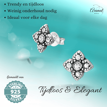Zilveren Bloem Oorstekers - 9mm - Transparant Kristal - oor1851 - 36641 - Oorbellen kopen# - 925 Zilver - 9mm - alles