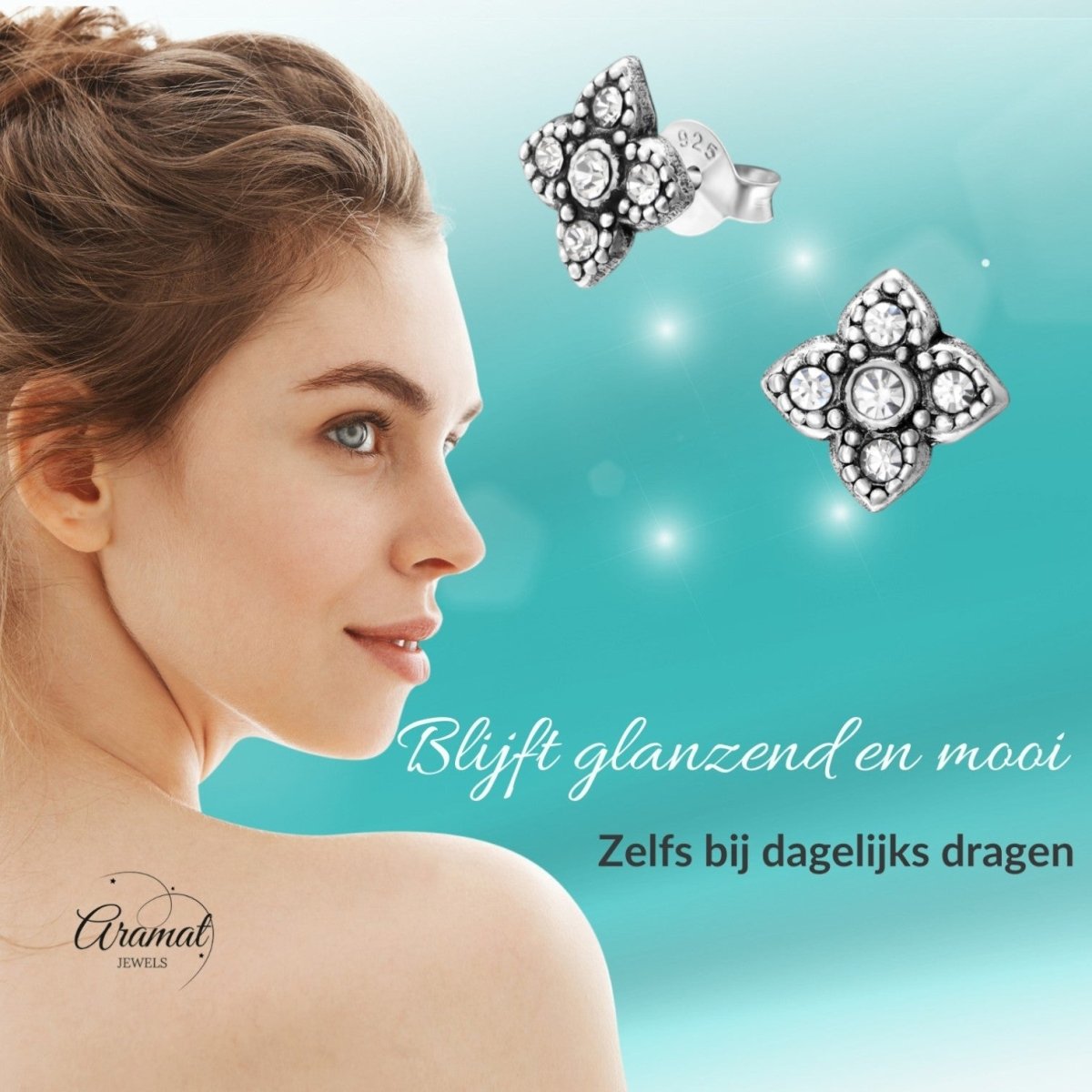 Zilveren Bloem Oorstekers - 9mm - Transparant Kristal - Aramat Jewels - Oorbellen - cadeautip