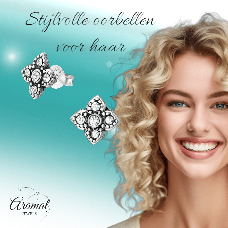Zilveren Bloem Oorstekers - 9mm - Transparant Kristal - oor1851 - 36641 - Oorbellen kopen# - 925 Zilver - 9mm - alles