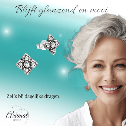 Zilveren Bloem Oorstekers - 9mm - Transparant Kristal - oor1851 - 36641 - Oorbellen kopen# - 925 Zilver - 9mm - alles