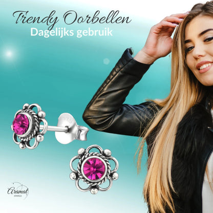 Zilveren Bloemoorbellen Fuchsia 7mm - oor1273 - 30072 - Oorbellen kopen# - 7mm - 925 Zilver - alles