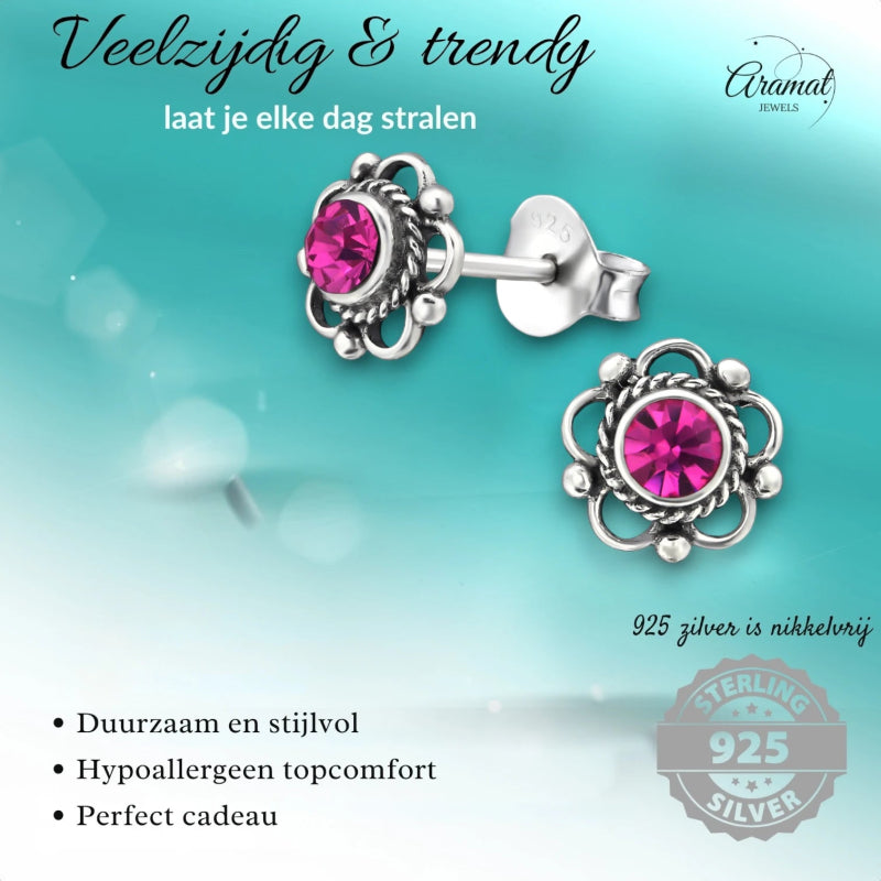 Zilveren Bloemoorbellen Fuchsia 7mm - oor1273 - 30072 - Oorbellen kopen# - 7mm - 925 Zilver - alles