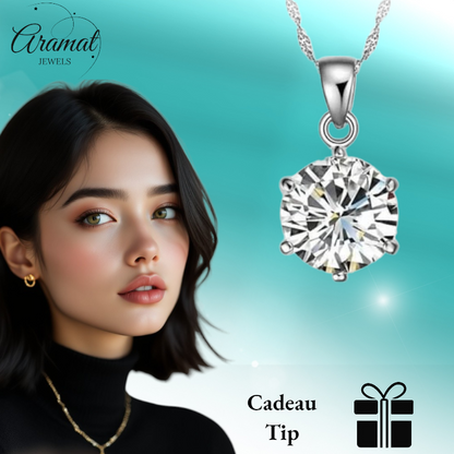 Silver Women's Necklace with Round Zirconia