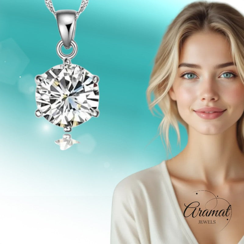 Silver Women's Necklace with Round Zirconia