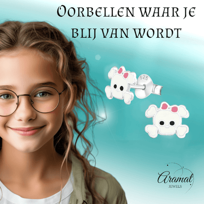 Zilveren Doodskop Oorbellen Wit 8x6 mm - oor878 - 17263 - Oorbellen kopen# - 8mm - 925 Zilver - alles