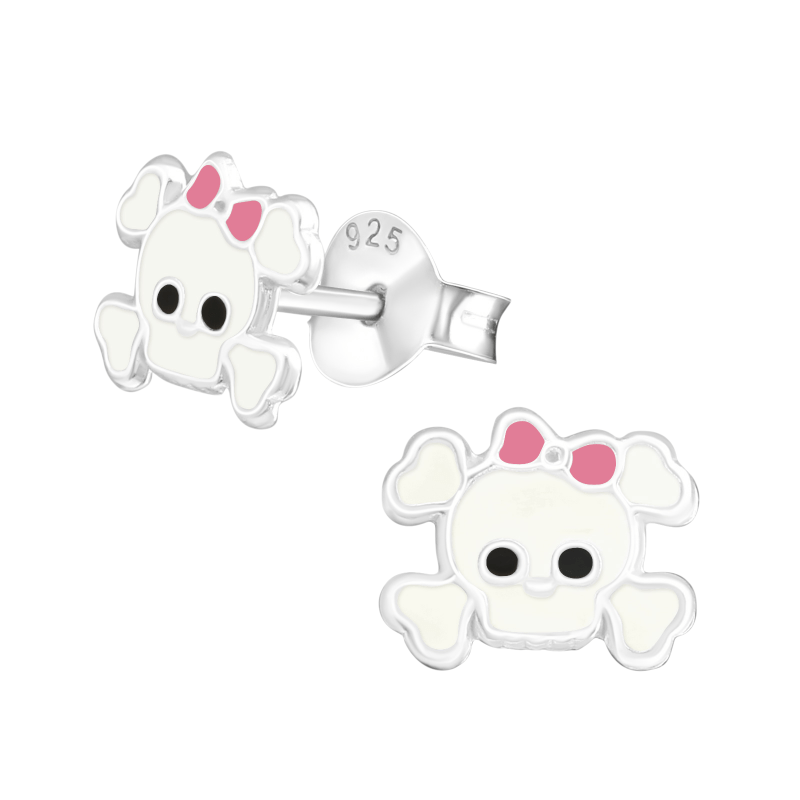 Zilveren Doodskop Oorbellen Wit 8x6 mm - oor878 - 17263 - Oorbellen kopen# - 8mm - 925 Zilver - alles