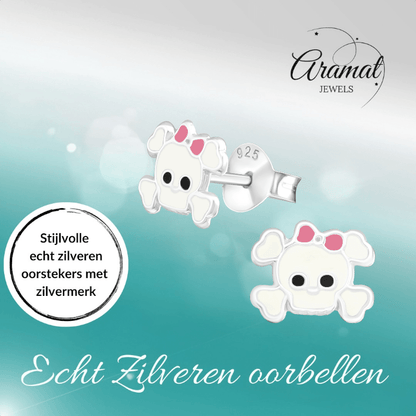 Zilveren Doodskop Oorbellen Wit 8x6 mm - oor878 - 17263 - Oorbellen kopen# - 8mm - 925 Zilver - alles