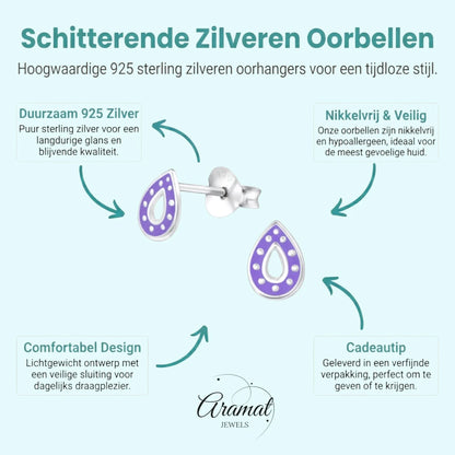 Zilveren Druppel Oorbellen – 6x5mm – Paars of Blauw Emaille - Aramat Jewels - Oorbellen - cadeautip