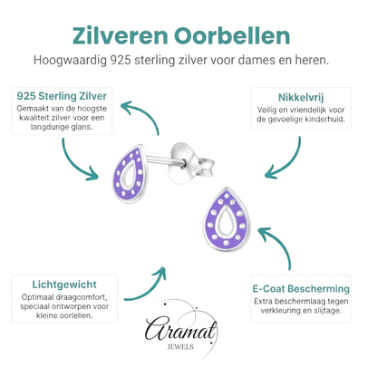 Zilveren Druppel Oorbellen – 6x5mm – Paars of Blauw Emaille - Aramat Jewels - Oorbellen - cadeautip