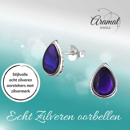 Zilveren Druppel Oorbellen Abalone 10x8 mm - oor876 - 30899 - Oorbellen kopen# - 10mm - 925 Zilver - Abalone