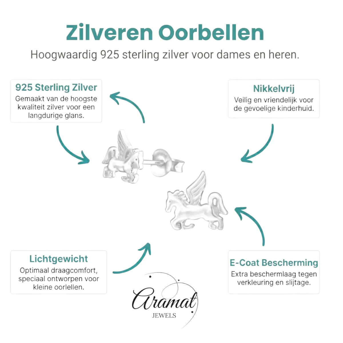 Zilveren Eenhoorn Oorbellen - Cadeau tip Meisje - Aramat Jewels - Oorbellen - cadeautip