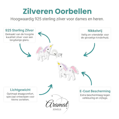Zilveren Eenhoorn Oorbellen - Favoriet Cadeau Meisje - Aramat Jewels - Oorbellen - cadeautip