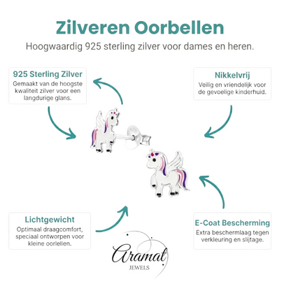Zilveren Eenhoorn Oorbellen - Trendy Geschenk Meisje - Aramat Jewels - Oorbellen - cadeautip