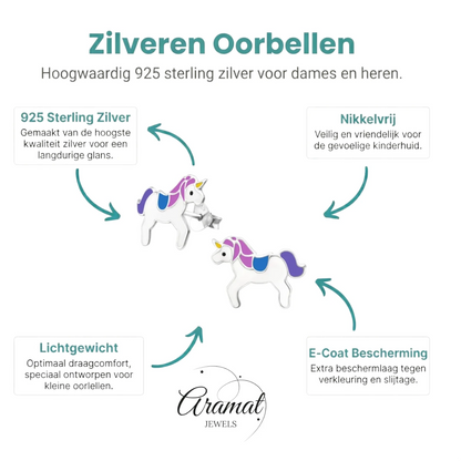 Zilveren Eenhoorn Oorbellen - Unicorn - 11x15mm - Aramat Jewels - Oorbellen - cadeautip