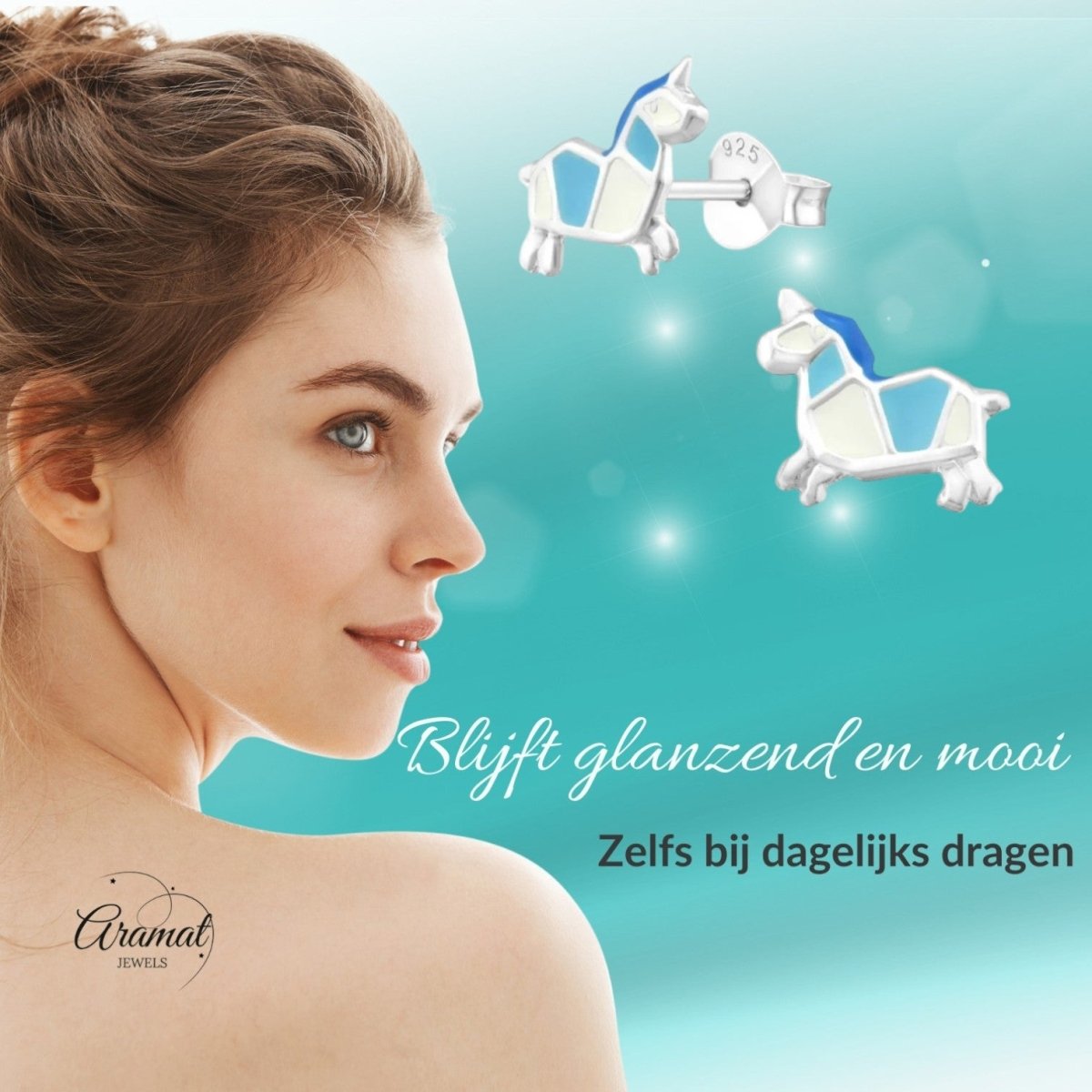 Zilveren Eenhoorn Oorbellen voor meisje - Aramat Jewels - Oorbellen - cadeautip
