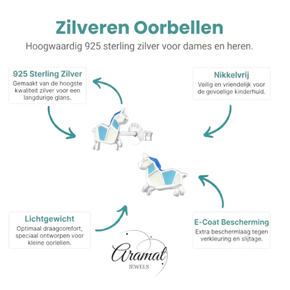 Zilveren Eenhoorn Oorbellen voor meisje - Aramat Jewels - Oorbellen - cadeautip