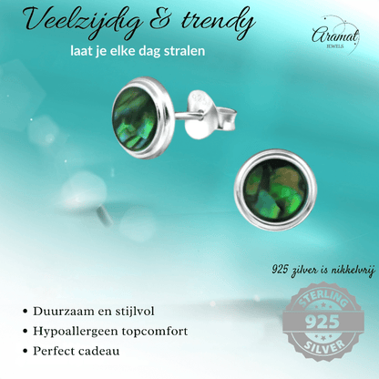 Zilveren Groen Abalone Oorbellen 8 mm - oor4761 - 30896 - Oorbellen kopen# - 8mm - 925 Zilver - Abalone