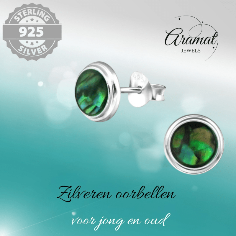 Zilveren Groen Abalone Oorbellen 8 mm - oor4761 - 30896 - Oorbellen kopen# - 8mm - 925 Zilver - Abalone