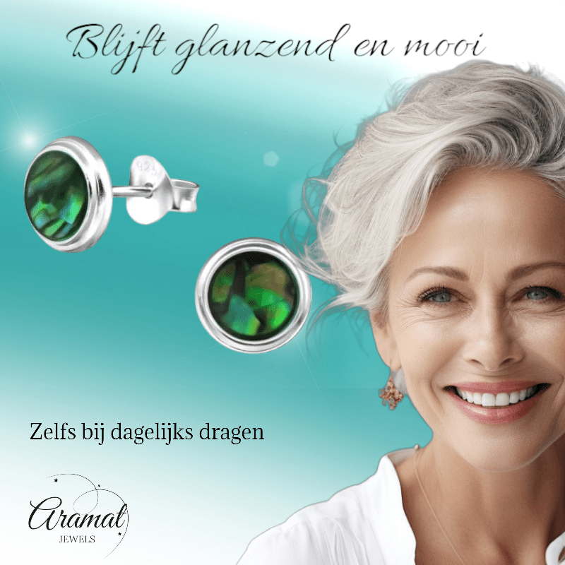 Zilveren Groen Abalone Oorbellen 8 mm - oor4761 - 30896 - Oorbellen kopen# - 8mm - 925 Zilver - Abalone