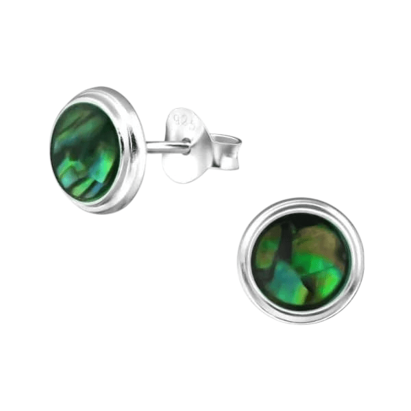 Zilveren Groen Abalone Oorbellen 8 mm - oor4761 - 30896 - Oorbellen kopen# - 8mm - 925 Zilver - Abalone