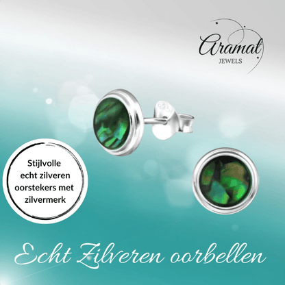 Zilveren Groen Abalone Oorbellen 8 mm - oor4761 - 30896 - Oorbellen kopen# - 8mm - 925 Zilver - Abalone