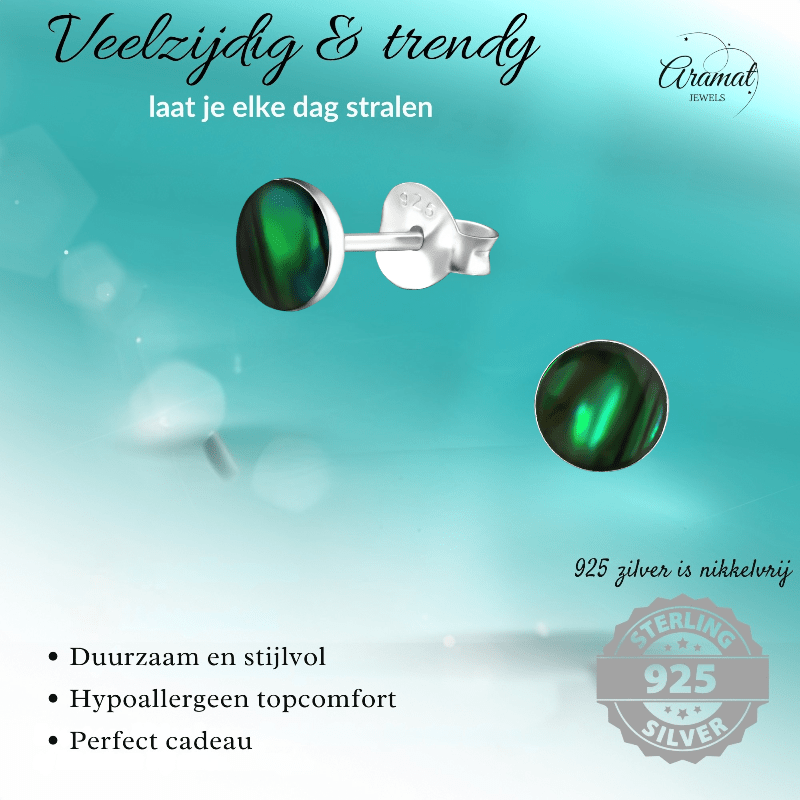 Zilveren Groene Abalone Oorbellen 5.5 mm - oor5184 - 30895 - Oorbellen kopen# - 5.5mm - 925 Zilver - Abalone