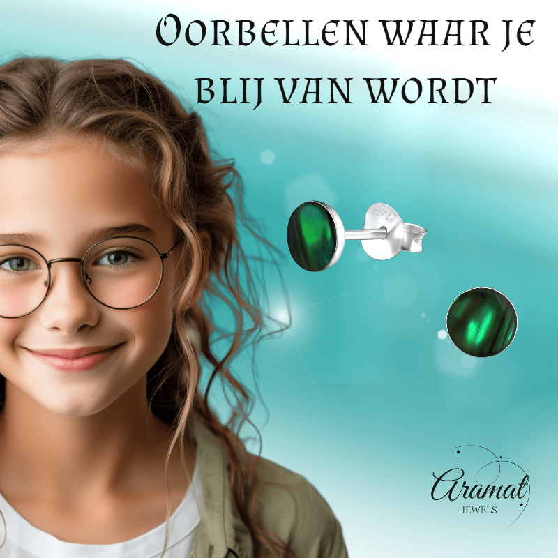 Zilveren Groene Abalone Oorbellen 5.5 mm - oor5184 - 30895 - Oorbellen kopen# - 5.5mm - 925 Zilver - Abalone