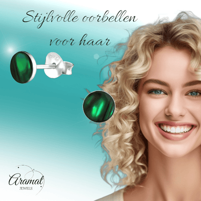 Zilveren Groene Abalone Oorbellen 5.5 mm - oor5184 - 30895 - Oorbellen kopen# - 5.5mm - 925 Zilver - Abalone
