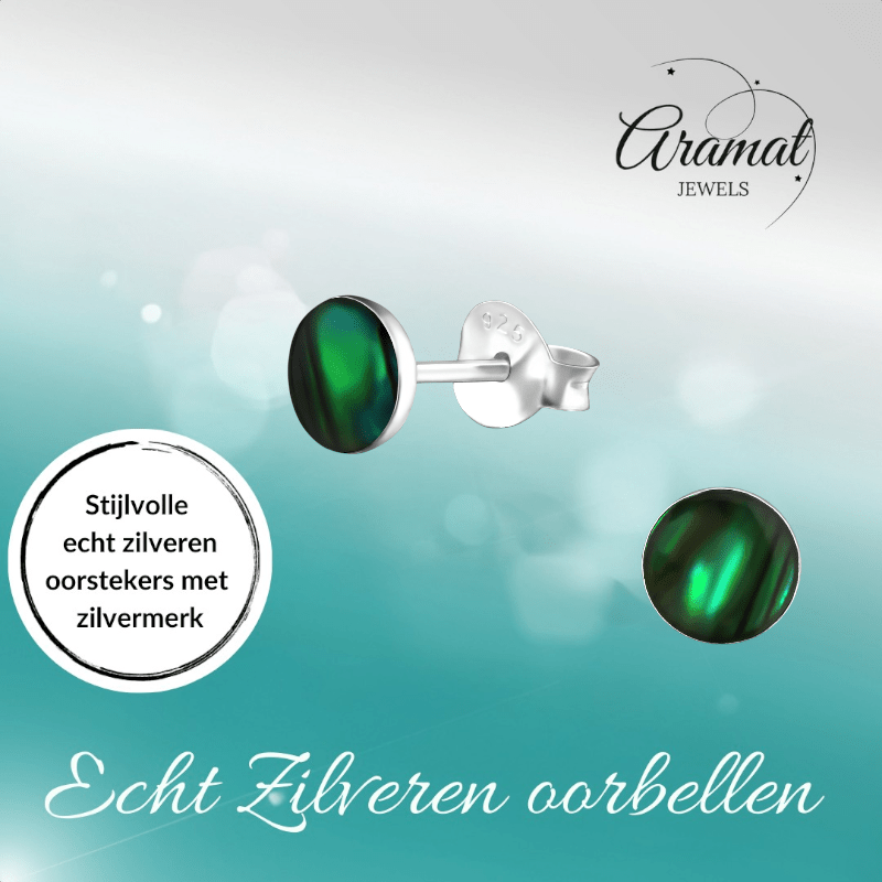 Zilveren Groene Abalone Oorbellen 5.5 mm - oor5184 - 30895 - Oorbellen kopen# - 5.5mm - 925 Zilver - Abalone