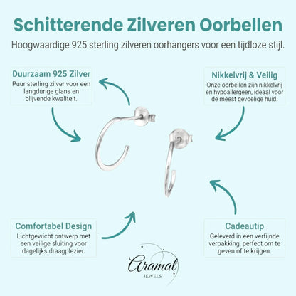 Zilveren Halve Hoepel Oorbellen 12x2mm - Aramat Jewels - Oorbellen - cadeautip