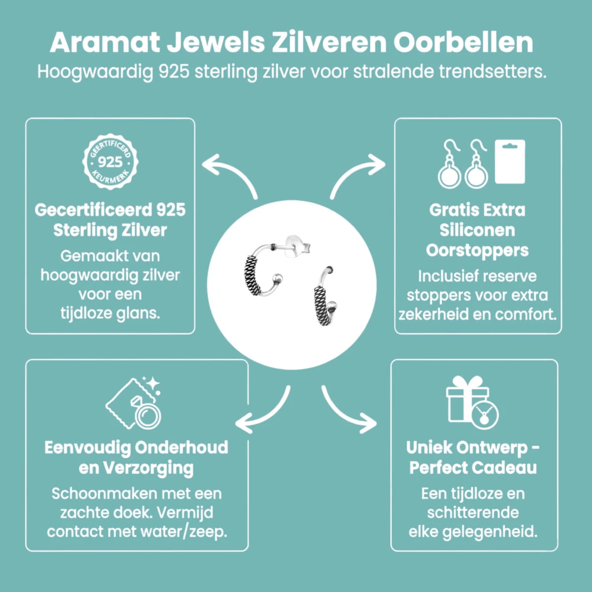 Zilveren Halve Hoepel Oorbellen Bali Geoxideerd - Aramat Jewels - Oorbellen - cadeautip