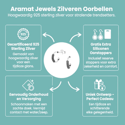 Zilveren Halve Hoepel Oorbellen Bali Geoxideerd - Aramat Jewels - Oorbellen - cadeautip